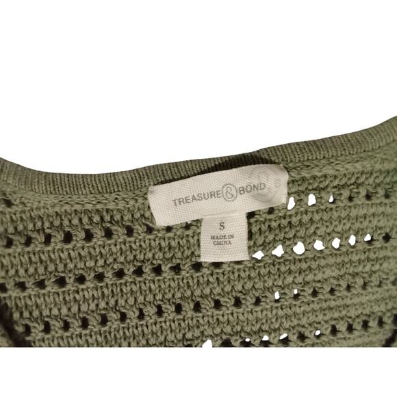 Treasure & Bond Green Crochet Knit Flutter Sleeve Linen Blend Sweater Dress Sz M - Picture 5 of 10